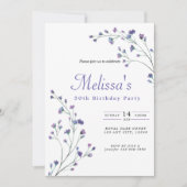 紫かわいらしミニマル野花50誕生日 招待状 (正面)