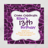 紫かわいらしモザイクのタイルのパタガーリーーン 招待状 (正面/裏面)