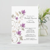 紫かわいらしモダンフローラつる植物ブライダルシャワー 招待状 (スタンド正面)