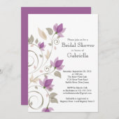 紫かわいらしモダンフローラつる植物ブライダルシャワー 招待状 (正面/裏面)