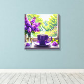 紫かわいらしライラックとコーヒー キャンバスプリント (インサイチュ (ウッドフロア))