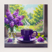 紫かわいらしライラックとコーヒー ジグソーパズル (縦)