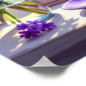 紫かわいらしライラックとコーヒー ポスター (角)