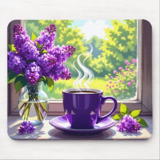 紫かわいらしライラックとコーヒー マウスパッド