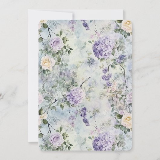 紫かわいらしラベンダー白結婚花 招待状 (裏面)