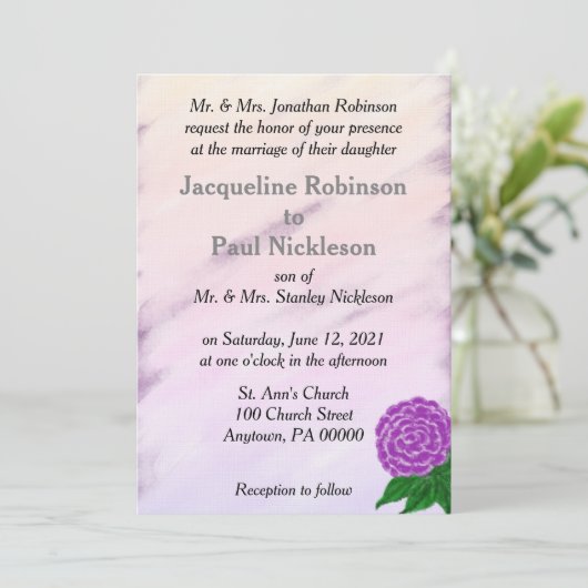 紫かわいらしヴィンテージフローラ水の色結婚の 招待状 (スタンド正面)