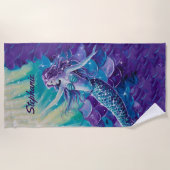 紫かわいらし人魚パーソナライズされた ビーチタオル (正面)