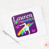 紫かわいらし体操パーソナライズされた女子シール スクエアシール (封筒)