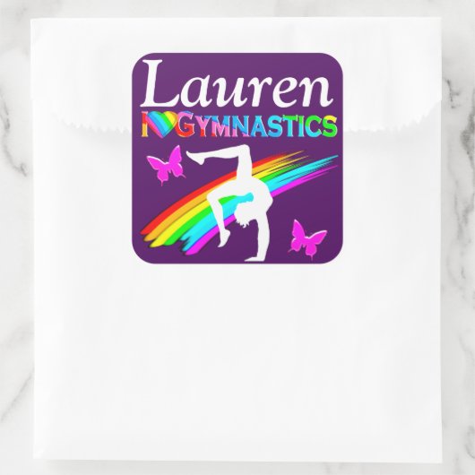 紫かわいらし体操パーソナライズされた女子シール スクエアシール (バッグ)