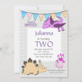 紫かわいらし恐竜の誕生日パーティー 招待状 (正面)