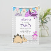 紫かわいらし恐竜の誕生日パーティー 招待状 (スタンド正面)