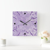 紫かわいらし植物壁時計 スクエア壁時計 (ホーム)