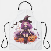 紫かわいらし毛魔女カボチャ&こうもり エプロン (正面)