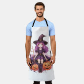 紫かわいらし毛魔女カボチャ&こうもり エプロン (着用した状態)