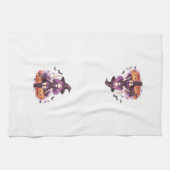 紫かわいらし毛魔女カボチャ&こうもり キッチンタオル (横)