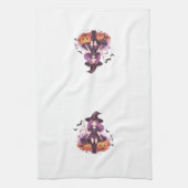 紫かわいらし毛魔女カボチャ&こうもり キッチンタオル (縦)