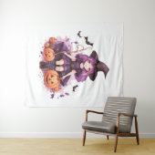 紫かわいらし毛魔女カボチャ&こうもり タペストリー (インサイチュ(横))