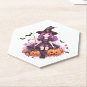 紫かわいらし毛魔女カボチャ&こうもり ペーパーコースター (アングル)