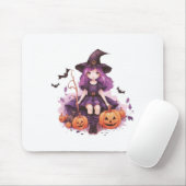 紫かわいらし毛魔女カボチャ&こうもり マウスパッド (マウス)