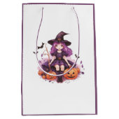 紫かわいらし毛魔女カボチャ&こうもり ミディアムペーパーバッグ (正面)