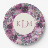 紫かわいらし水彩フローラモノグラム ペーパープレート (正面)
