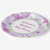 紫かわいらし水彩フローラ赤ちゃんシャワー ペーパープレート (アングル)