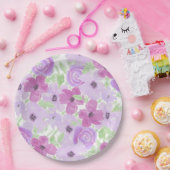 紫かわいらし水彩フローラ赤ちゃんシャワー ペーパープレート (パーティー)