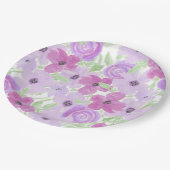 紫かわいらし水彩フローラ赤ちゃんシャワー ペーパープレート (アングル)