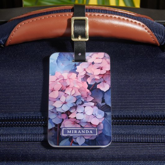 紫かわいらし水彩紫陽花の名前テンプレート ラゲッジタグ (正面インサイチュ2)