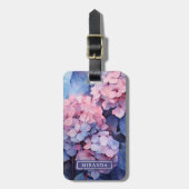 紫かわいらし水彩紫陽花の名前テンプレート ラゲッジタグ (正面縦)