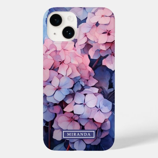 紫かわいらし水彩紫陽花の名前テンプレート Case-Mate iPhoneケース (裏面)