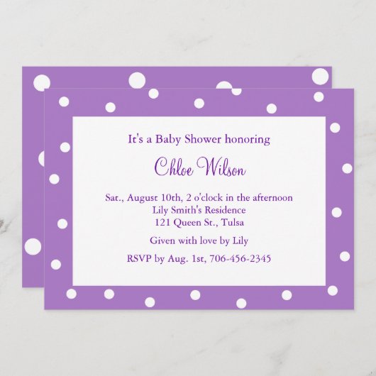紫かわいらし水玉模様 招待状 (正面/裏面)
