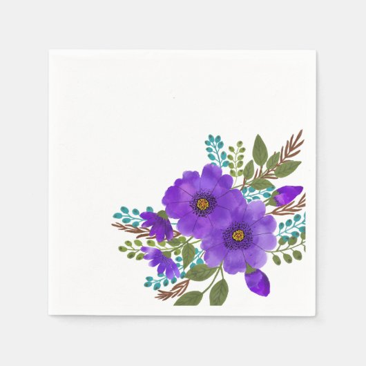 紫かわいらし水色の花 スタンダードカクテルナプキン (正面)