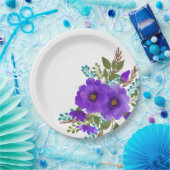 紫かわいらし水色の花 ペーパープレート (パーティー)