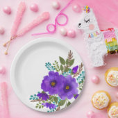 紫かわいらし水色の花 ペーパープレート (パーティー)