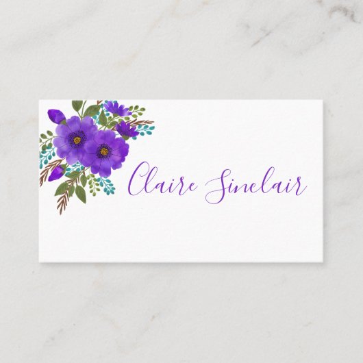 紫かわいらし水色の花 名刺 (正面)