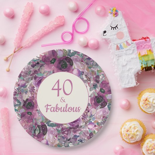 紫かわいらし水色フローラ40素晴らしい ペーパープレート (パーティー)