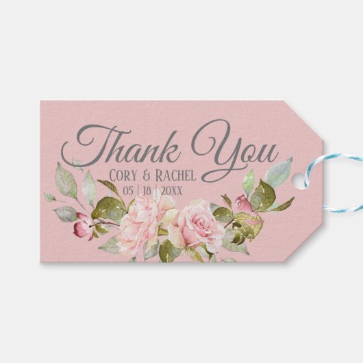 紫かわいらし淡い色のとピンクのバラ結婚ズ ギフトタグ (正面(横))