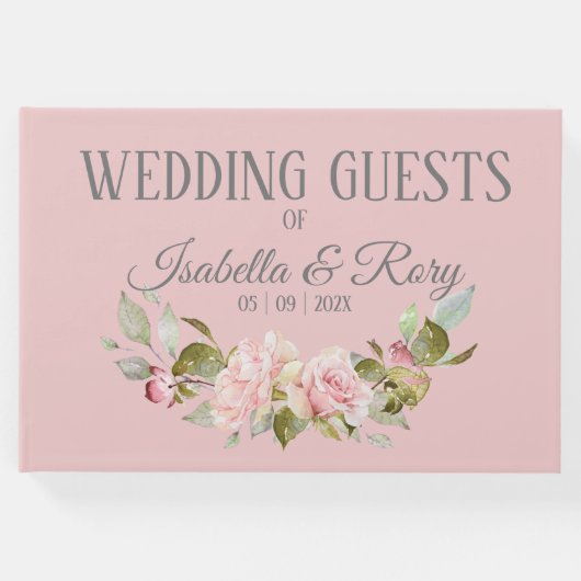 紫かわいらし淡い色のとピンクのバラ結婚ズ ゲストブック (正面)