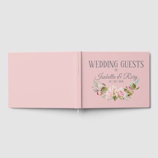 紫かわいらし淡い色のとピンクのバラ結婚ズ ゲストブック (全面)