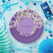 紫かわいらし白フローラ紙プレート4 ペーパープレート (パーティー)