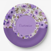 紫かわいらし白フローラ紙プレート4 ペーパープレート (正面)