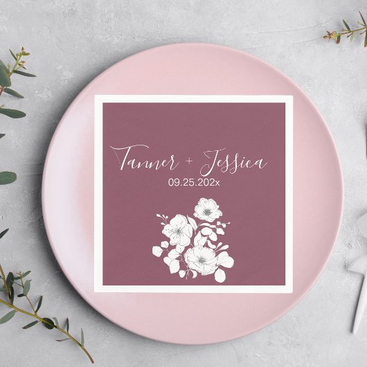 紫かわいらし白フローラ結婚ズ スタンダードカクテルナプキン