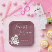 紫かわいらし白フローラ結婚ズ ペーパープレート (パーティー)