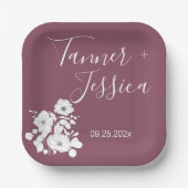 紫かわいらし白フローラ結婚ズ ペーパープレート (正面)