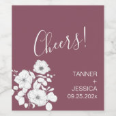 紫かわいらし白フローラ結婚ズ ワインラベル (シングルラベル)