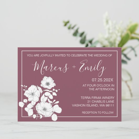 紫かわいらし白フローラ結婚ズ 招待状 (スタンド正面)