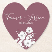 紫かわいらし白フローラ結婚ハート ペーパーコースター (正面)