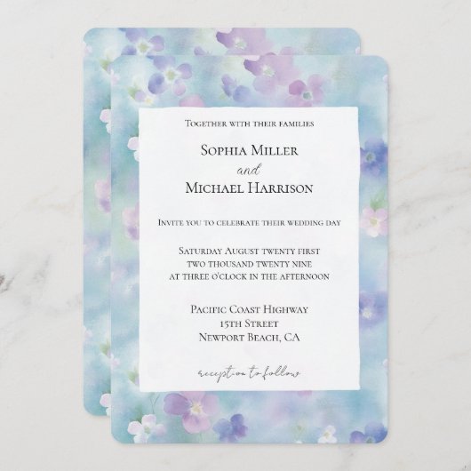 紫かわいらし白結婚花 招待状 (正面/裏面)