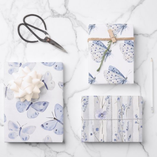 紫かわいらし白蝶誕生日 ラッピングペーパーシート (正面)